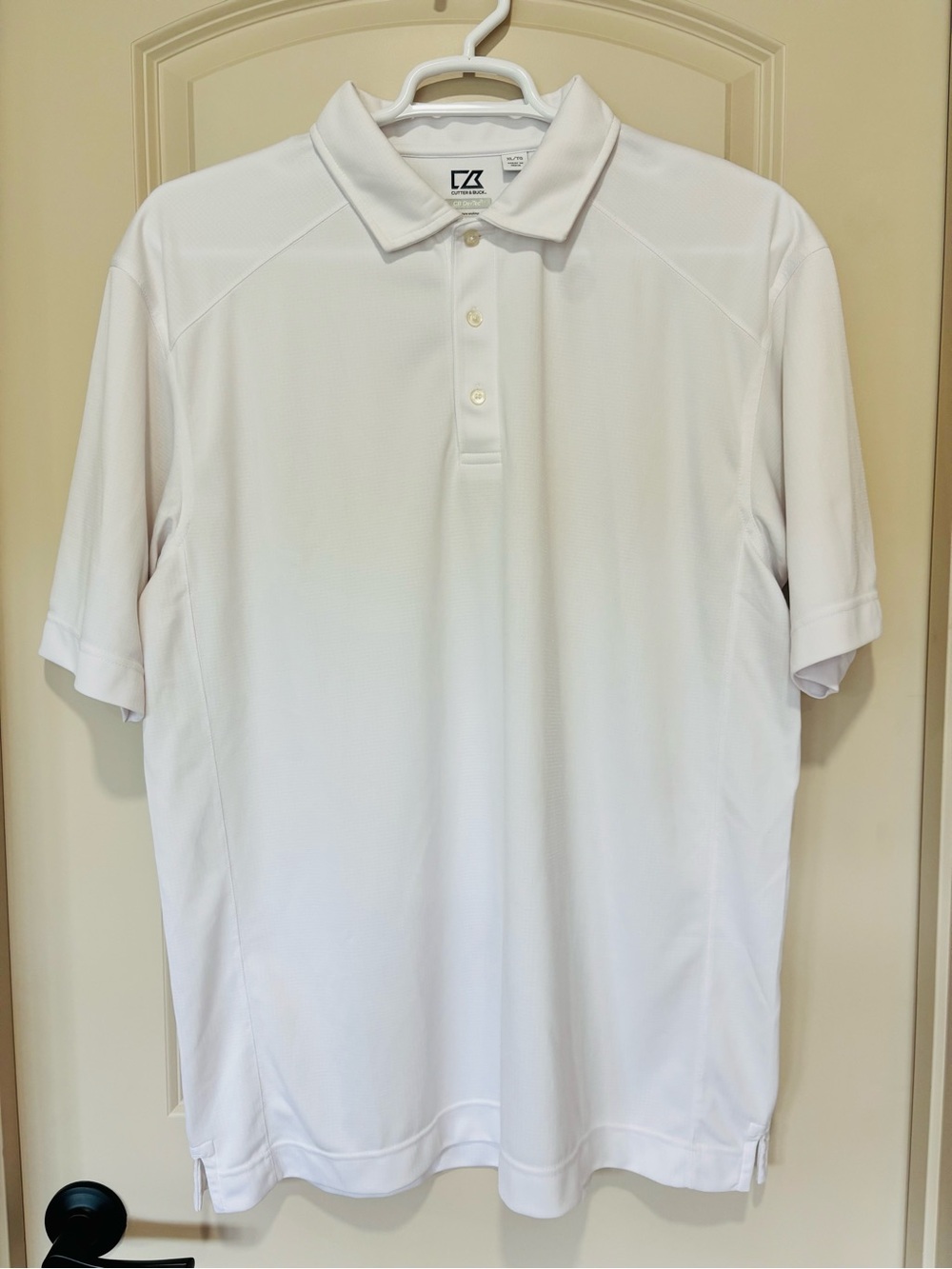 Cutter & Buck CB DryTec White Short Sleeve Performance Golf Polo Shirt XL